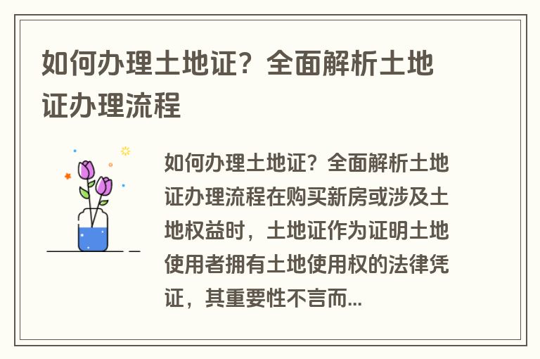 如何办理土地证？全面解析土地证办理流程