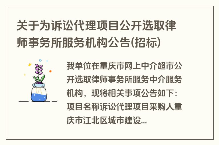 关于为诉讼代理项目公开选取律师事务所服务机构公告(招标)