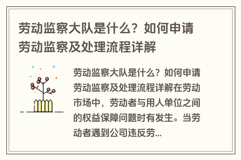 劳动监察大队是什么？如何申请劳动监察及处理流程详解