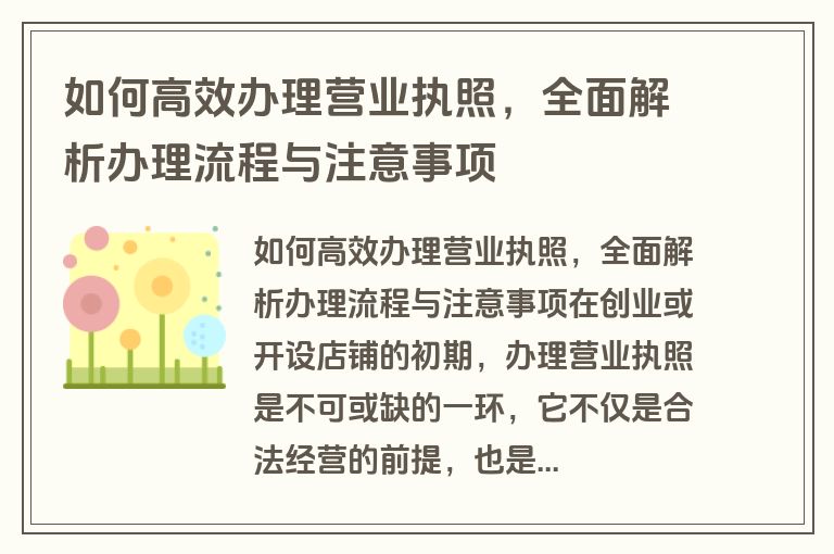 如何高效办理营业执照，全面解析办理流程与注意事项