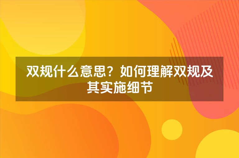 双规什么意思？如何理解双规及其实施细节