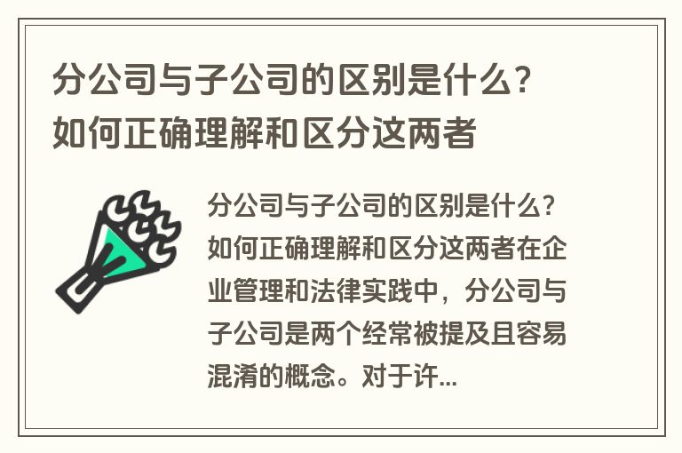 分公司与子公司的区别是什么？如何正确理解和区分这两者