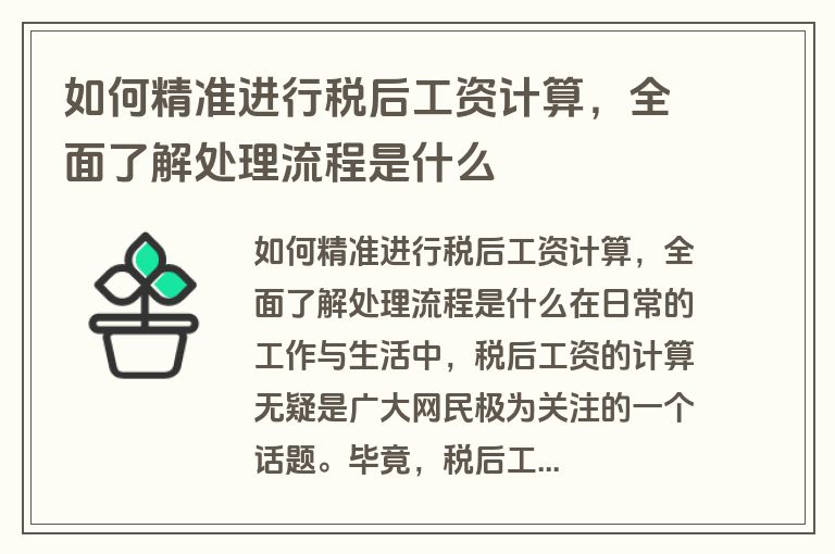 如何精准进行税后工资计算，全面了解处理流程是什么