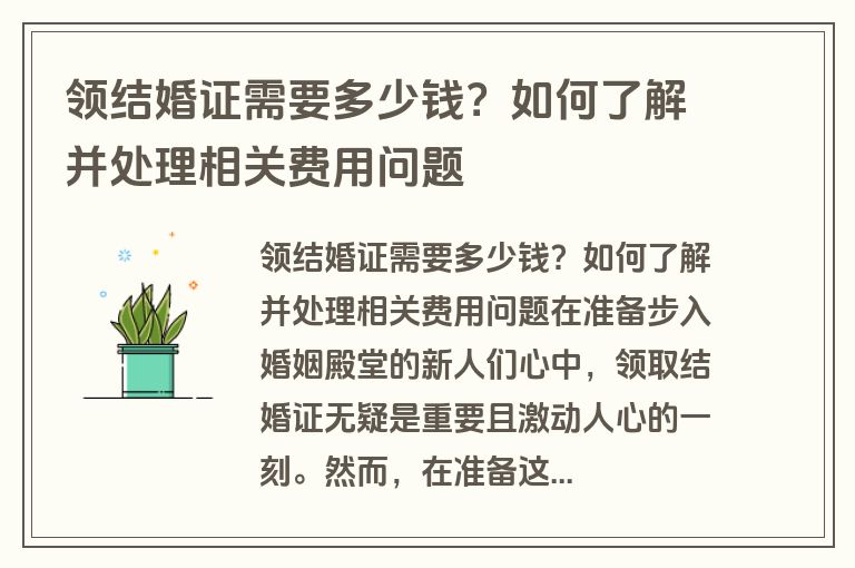 领结婚证需要多少钱？如何了解并处理相关费用问题